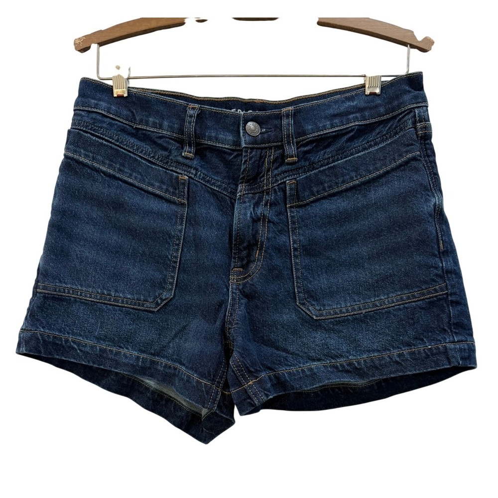 American Eagle Relaxed Short Dark Wash Strigid Denim Patch Pocket Shorts Size 6